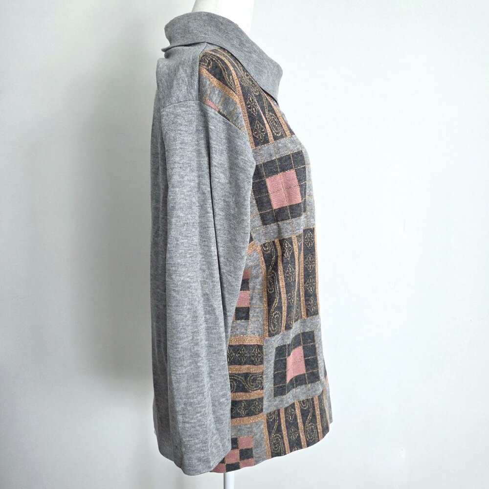 Vtg 90s Patchwork Asymmetrical Pullover Sweater Medium Blair Gray Multi Boho Art - Picture 5 of 11
